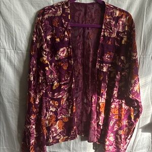 Floral Purple and Orange Open Cardigan